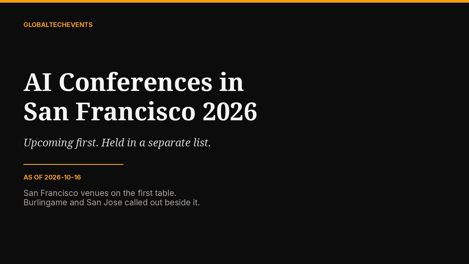 Cover for AI Conferences in San Francisco 2026, with upcoming events separated from weeks already held